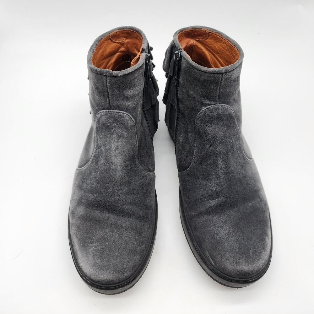 Chie Mihara Suede Ruffle Ankle Boot EU 38 US 8 Gray Side Zip - Picture 2 of 8